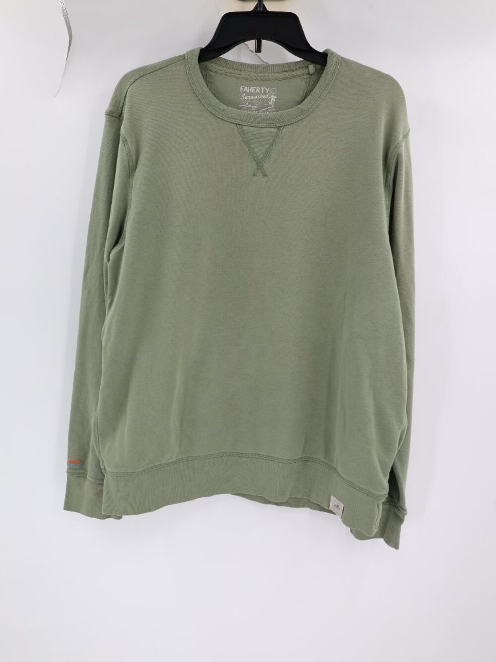 Faherty Sweatshirt Mens Large Sunwashed Vintage Fleece Long Sleeve Green Cotton